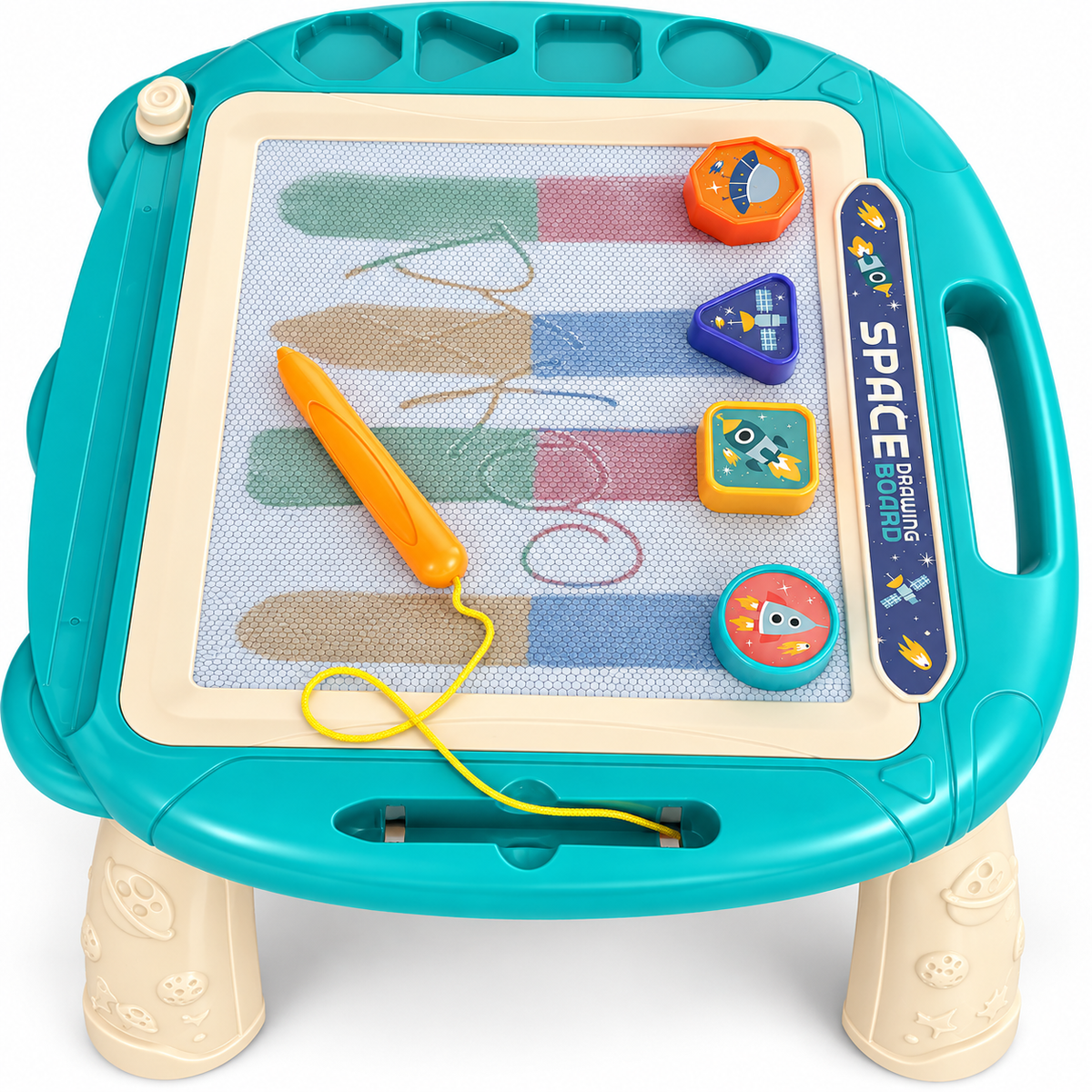 Mesa de Desenho Magnética Infantil com 4 Carimbos – Turquesa