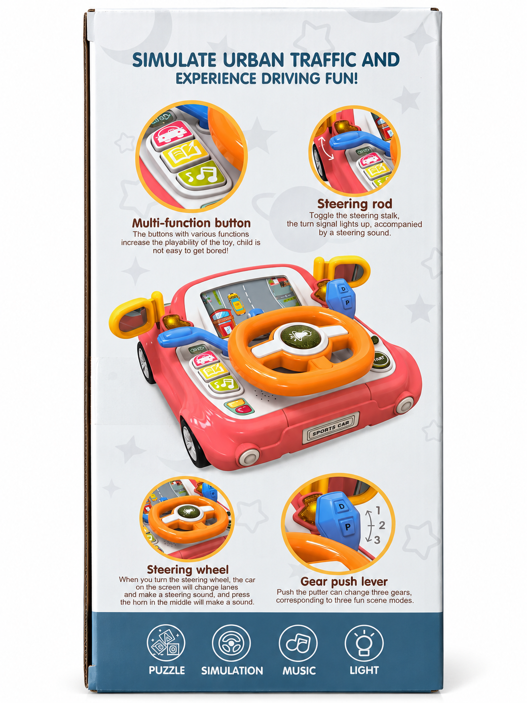 Volante Interativo Infantil Rosa com Luzes e Sons | Pikoo Play