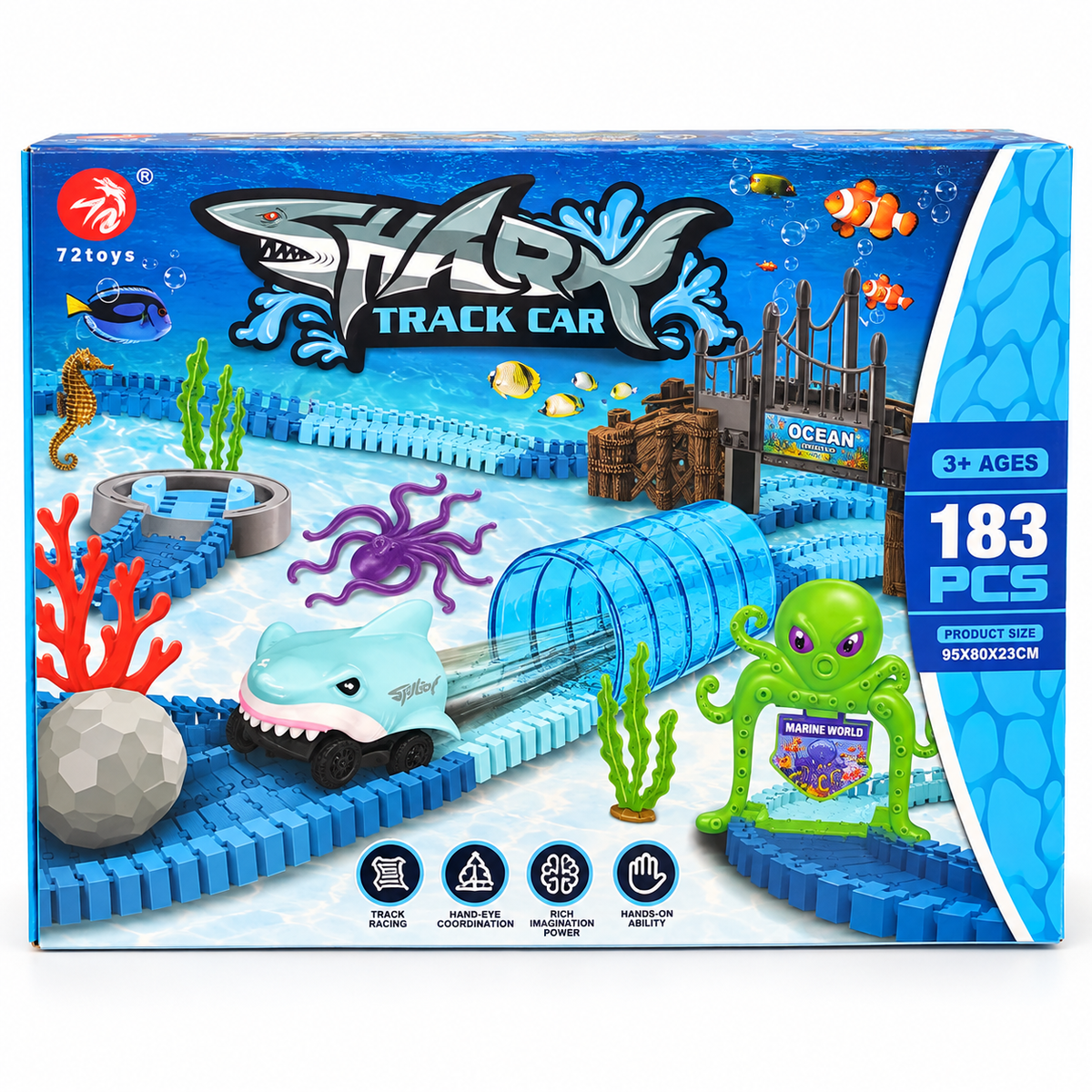 Pista de Carros Ocean com Tubarão e Animais Marinhos – 183 Peças
