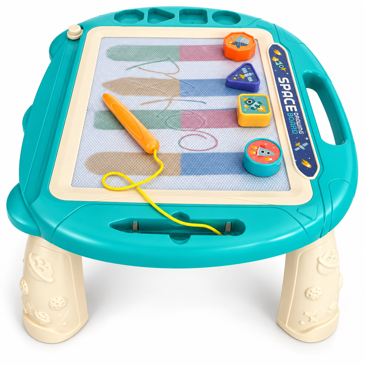 Mesa de Desenho Magnética Infantil com 4 Carimbos – Turquesa