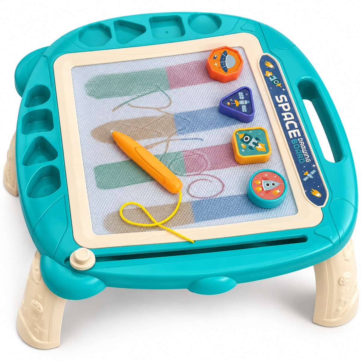 Mesa de Desenho Magnética Infantil com 4 Carimbos – Turquesa