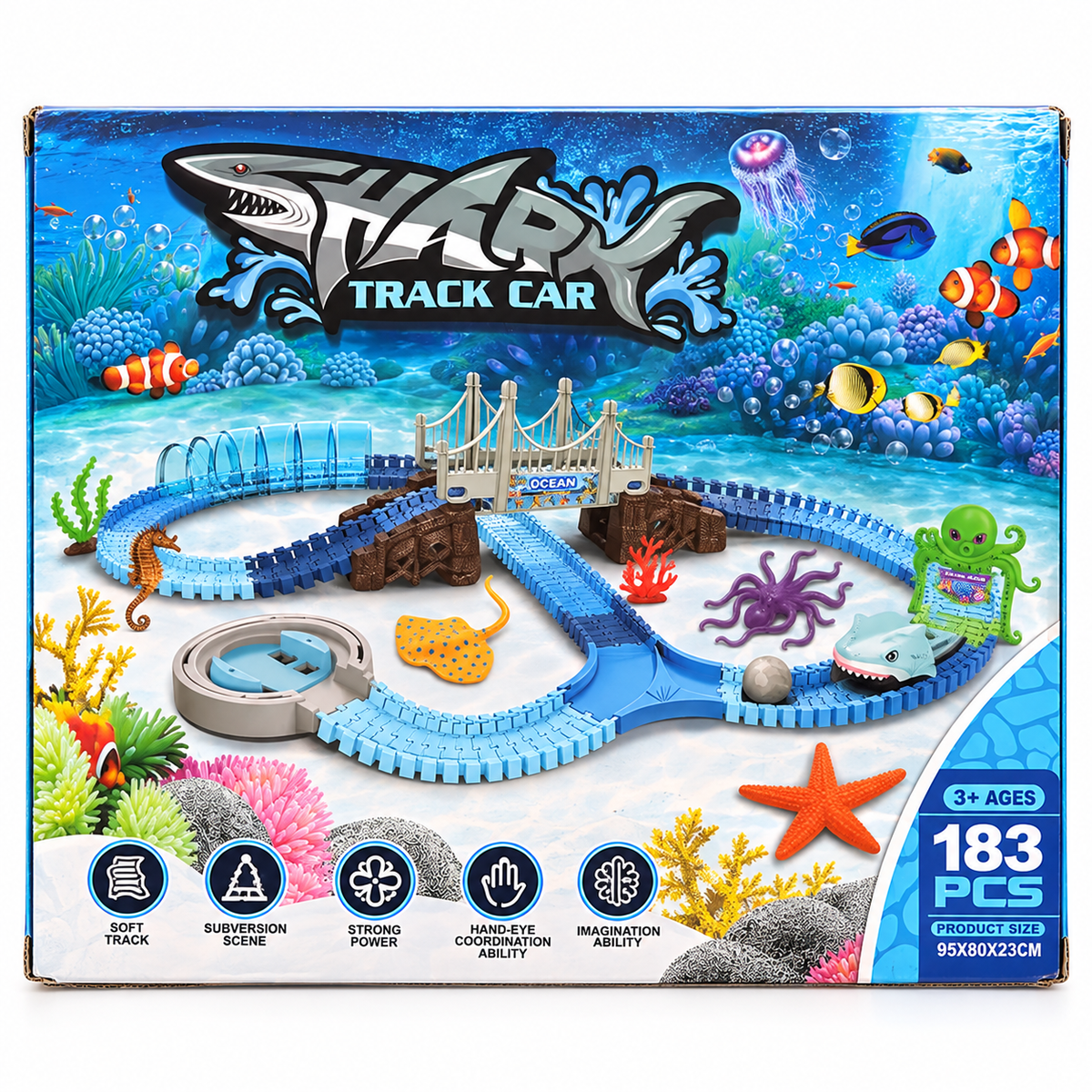 Pista de Carros Ocean com Tubarão e Animais Marinhos – 183 Peças
